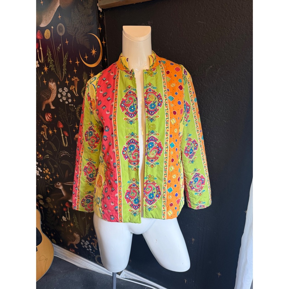 Koret Petite Quilted Jacket Womens Small PS Multicolor Paisley Patchwork Print